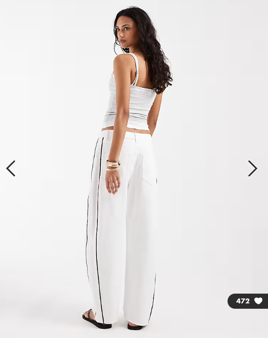 ASOS DESIGN barrel leg jeans in white with contrast black side piping