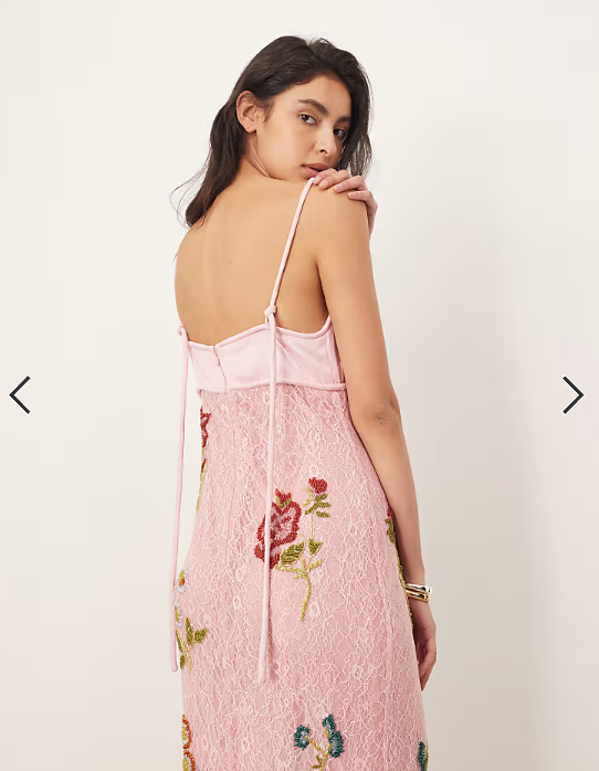 ARRANGE botanical embellished contrast bodice column maxi dress in pink