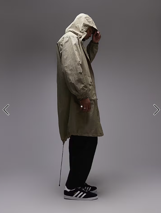 Topman lightweight ripstop parka jacket in khaki