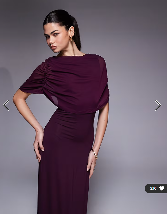 ASOS DESIGN mesh cape detail maxi dress in fig