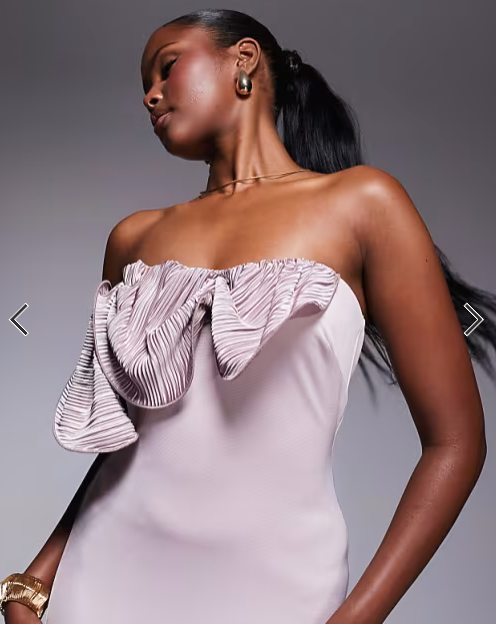 ASOS DESIGN Premium maxi dress with plisse ruffle detailing in blush scuba-style fabric