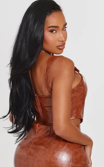 Plt - Shape Washed Faux Leather Dip Hem Corset