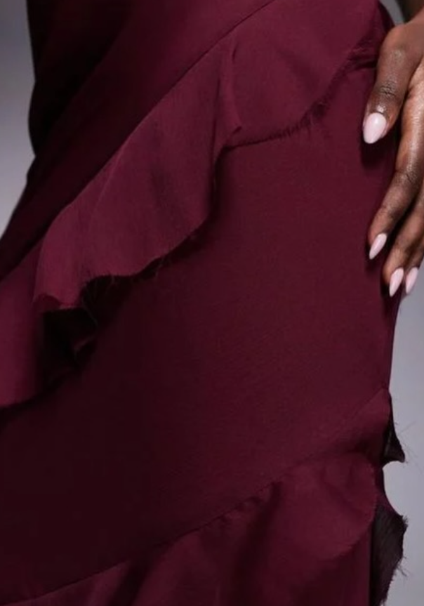 Asos - scoop neck mXi dress with ruffle skirt in burgundy