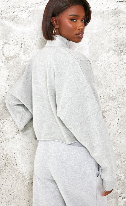 Tall Grey Marl Half Zip Crop Sweatshirt