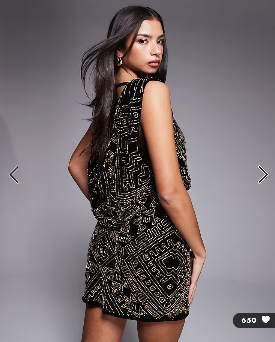 ASOS DESIGN velvet cowl neck all over embellished mini dress in black