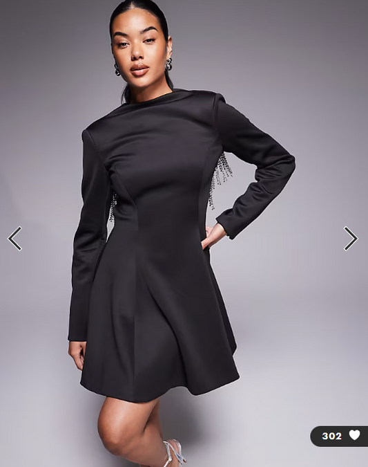 ASOS DESIGN blazer mini dress with fringe embellished open back in black scuba-style fabric