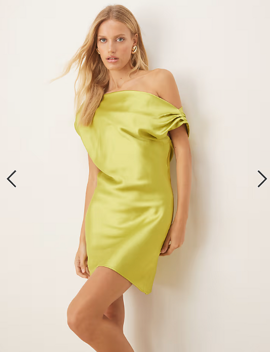 ASOS DESIGN satin drape one shoulder mini dress in green