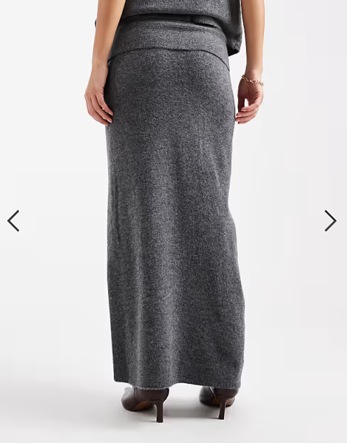 Pieces foldover waist knitted midi skirt co-ord in medium grey melange
