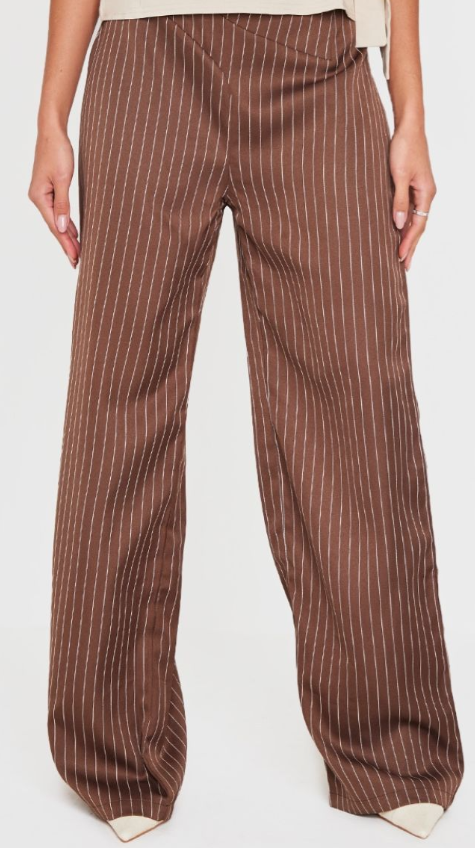 Chocolate Pinstripe Dipped Waist Straight Leg Trousers