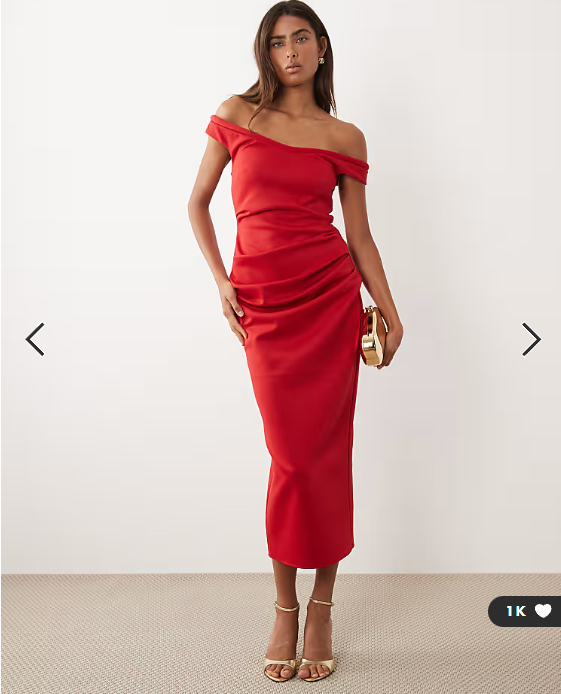 ASOS DESIGN bardot ruched midi dress in red