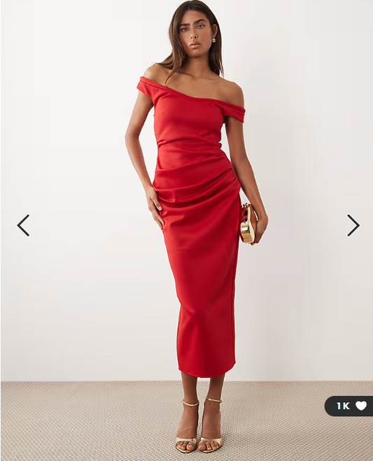 ASOS DESIGN bardot ruched midi dress in red