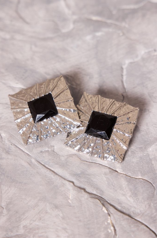 Silver Square Textured Stud Earrings