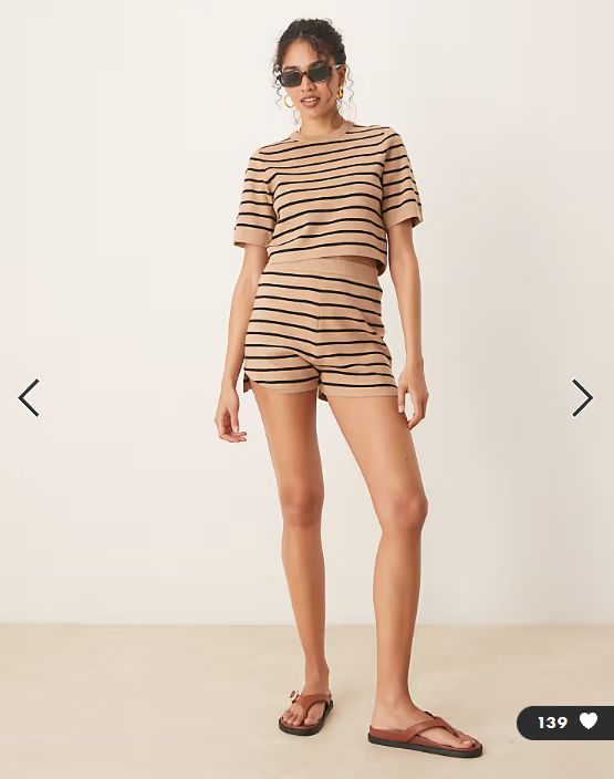 Brave Soul Co-ord short sleeve knitted t-shirt in tan and black stripe
