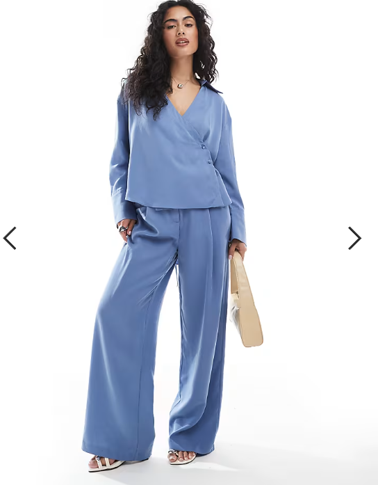 ASOS DESIGN lyocell wrap tie detail shirt in blue - part of a set
