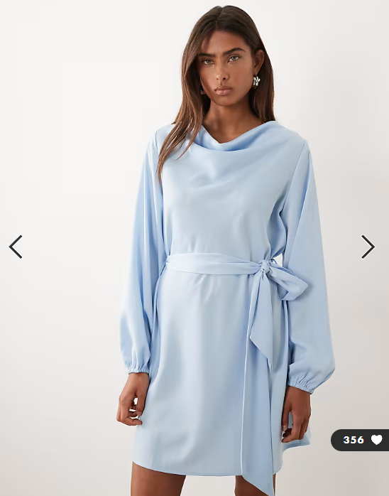 YAS high neck long sleeve satin mini dress in skyway blue
