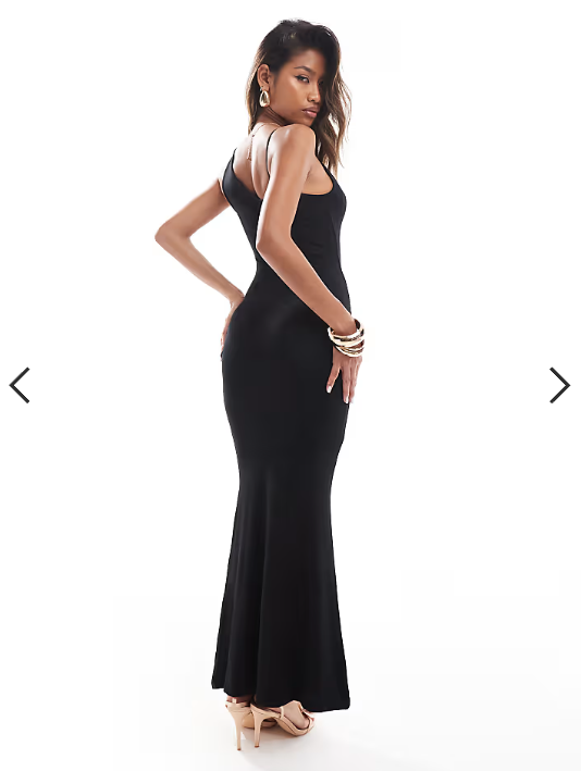 ASOS DESIGN asymmetric scoop neck maxi dress with skinny strap and open back detail in black