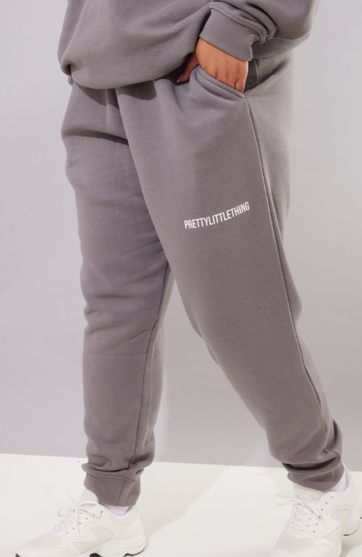 Plt - Plus Charcoal Grey Oversized Slogan Joggers