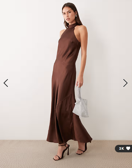 Vila halter neck backless satin maxi dress in chocolate brown