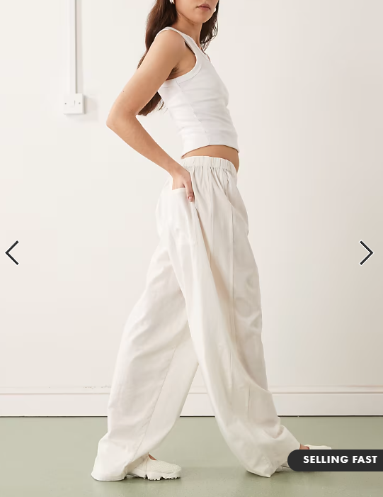COLLUSION XL balloon pant with linen in white