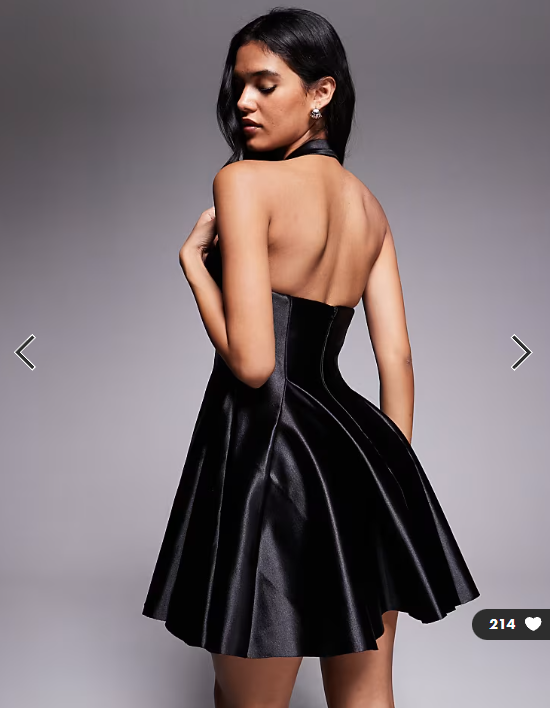ASOS DESIGN sculpted stretch satin twist bust halter mini dress in black
