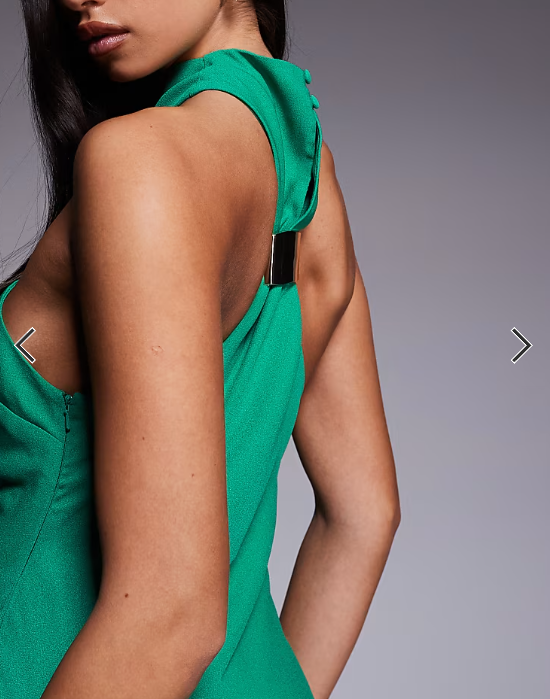 ASOS DESIGN twist neck midi dress with hardware trim in green