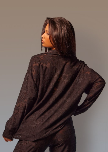 Black Floral Sheer Burnout Oversized Shirt