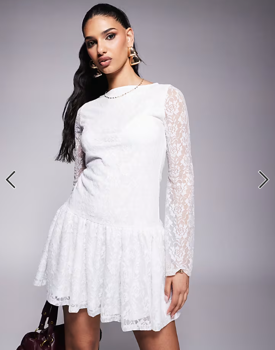 ASOS DESIGN lace dropped waist flute sleeve mini dress in ecru