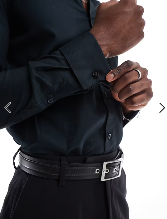 ASOS DESIGN formal easy iron slim twill shirt with cuff detail in black