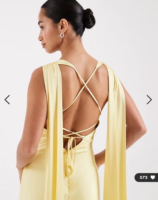 TFNC Petite Bridesmaids v-neck satin lace up back maxi dress with scarf in yellow