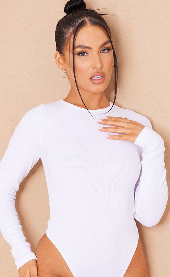 White Rib Long Sleeve Bodysuit