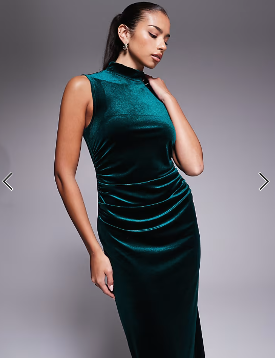 ASOS DESIGN velvet sleeveless high neck maxi dress in dark green