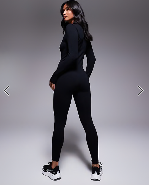 4505 Petite seamless zip front all-in-one in black