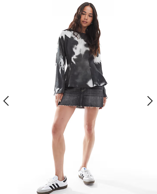 ASOS DESIGN smocked waist detail long sleeve top in cow print