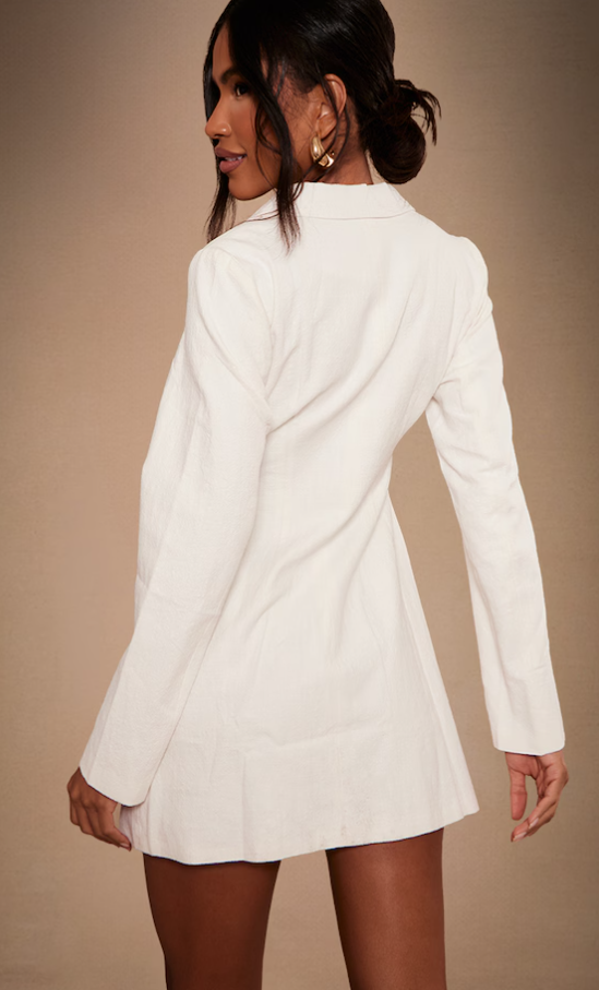 White Premium Linen Look Cut Out Blazer Dress