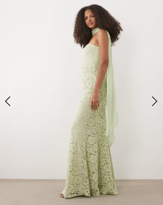 Six Stories lace corset maxi dress with scarf neck in sage green