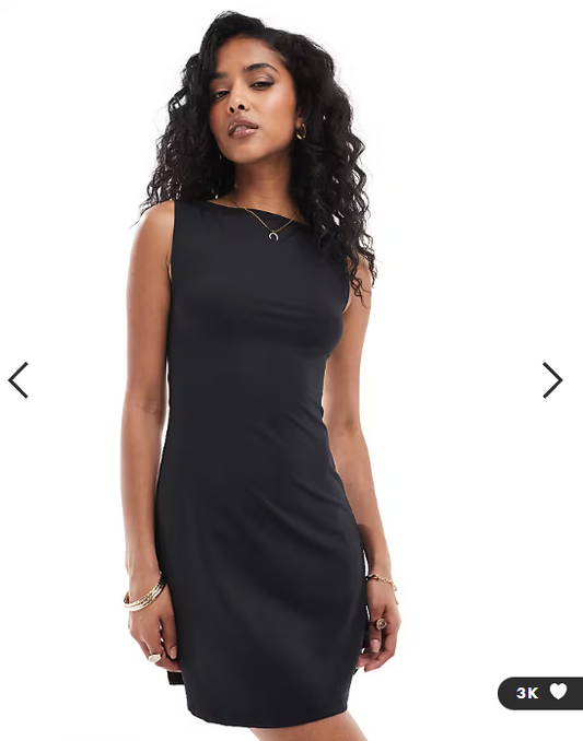 ASOS DESIGN slash neck mini dress in black