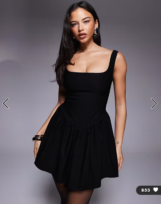 Vesper bengaline square neck skater mini dress in black