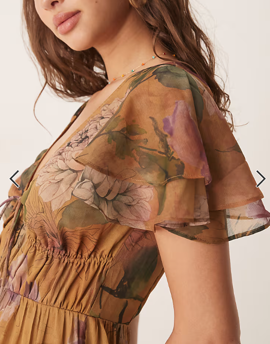 ASOS DESIGN v neck angel sleeve cut out maxi dress in floral print
