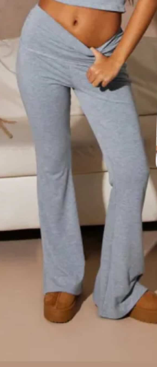 Missyempire Alena Light Grey Fold Over Yoga Pants