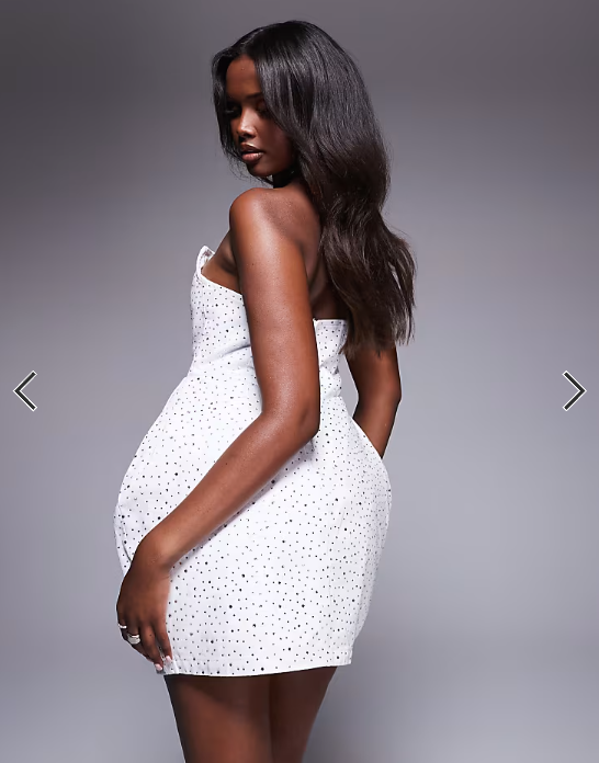 ASOS LUXE embellished denim bandeau mini dress in white