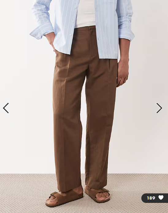 ASOS DESIGN smart pleated linen rich wide leg trousers in dark brown
