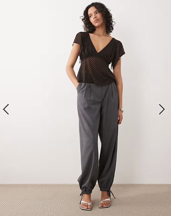 ASOS DESIGN flocked flutter sleeve top in chocolate