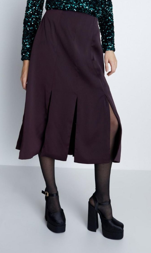 Warehouse Split Pleat Detail Relaxed Midi Skirt