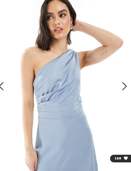 TFNC Bridesmaid one shoulder satin maxi dress with wrap skirt in dusty blue