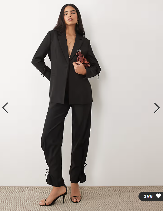 Kaiia exclusive tailored tie detail cinch waist detail blazer in black