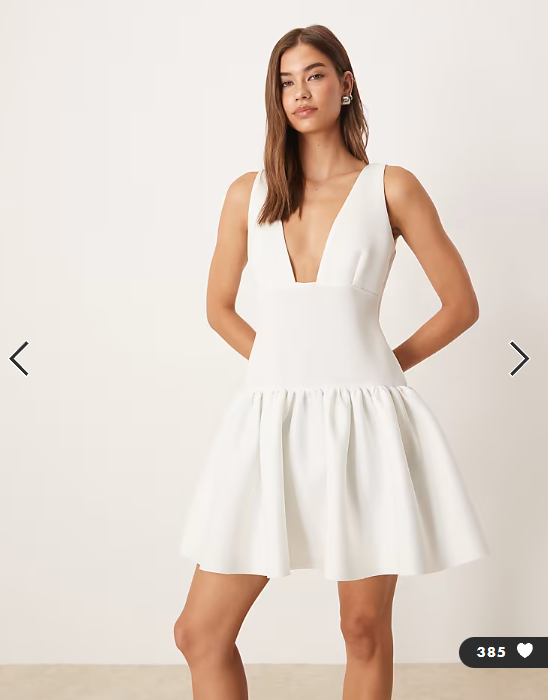 ASOS DESIGN dropped waist mini dress with full skirt in white in scuba-style fabric