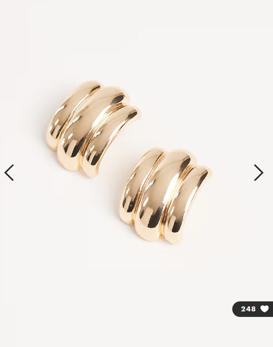 ASOS DESIGN large stud earrings with triple ridge design in gold tone