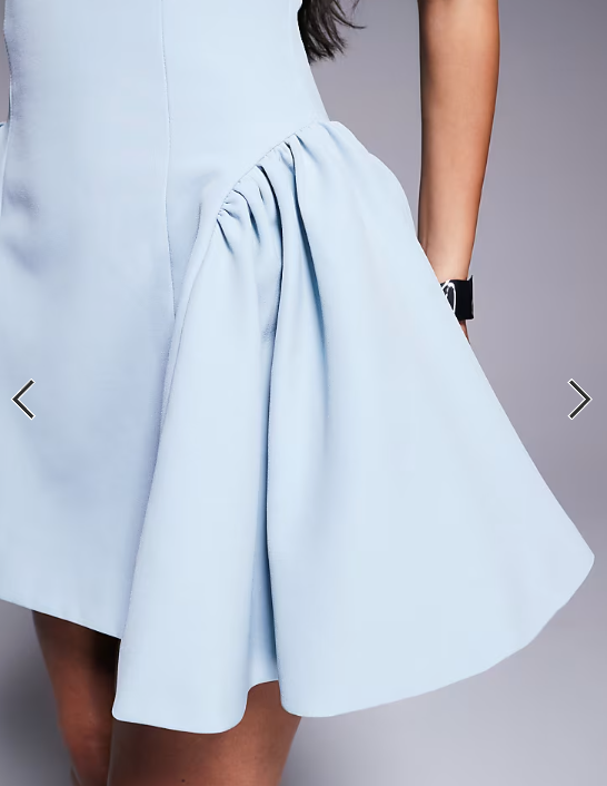 Wanderdoll Sabrina tailored square neck structured side pleat mini dress in baby blue