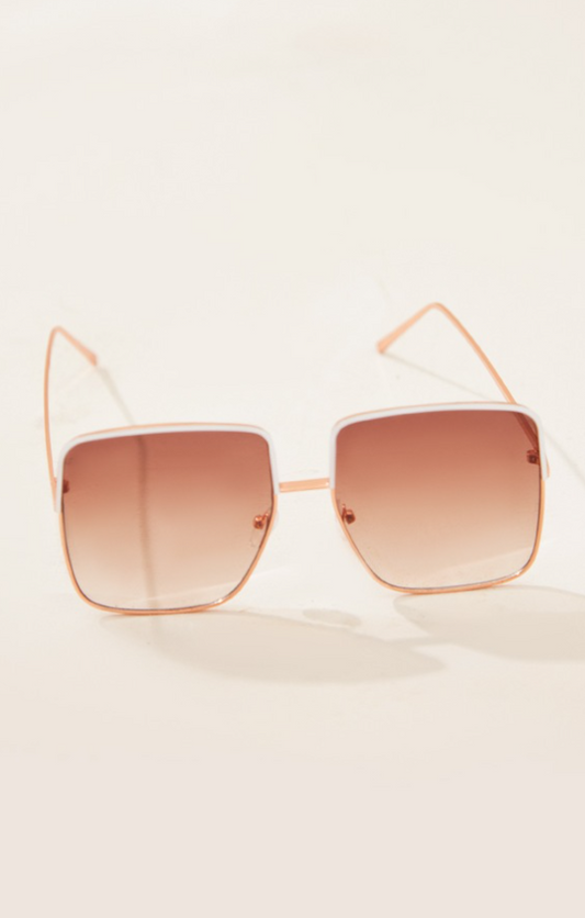 Cream Metal Oversized Square Frame Sunglasses