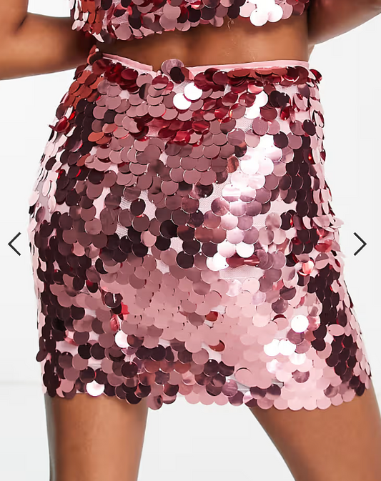 Asos - Collective the Label Petite exclusive disc sequin mini skirt co-ord in pink